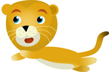cartoon scene with happy cat lion lioness on white background - safari illustration for children