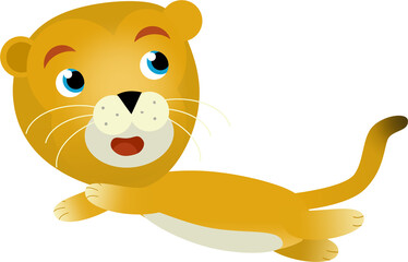 cartoon scene with happy cat lion lioness on white background - safari illustration for children