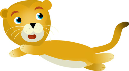 cartoon scene with happy cat lion lioness on white background - safari illustration for children