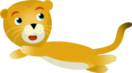 Fotobehang cartoon scene with happy cat lion lioness on white background - safari illustration for children © honeyflavour