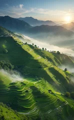 Tuinposter A beautiful green moutain with terraces rice fields. © Creative Bringer