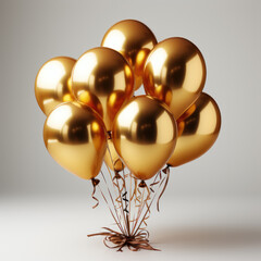 Bunch of gold balloons for birthday party on white background 