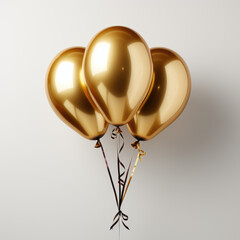 Bunch of three gold balloons for birthday party on white background - 645510575