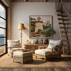 A rustic living room concept with a nautical touch
