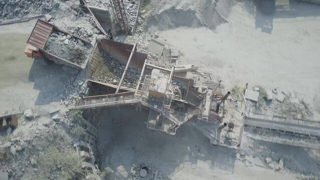 quarry mining granite, view from the air to a granite crushing machine