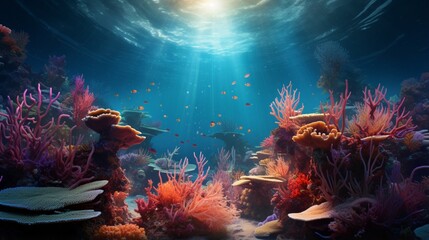 a majestic and vibrant coral spawning event on a tropical reef, with corals releasing their colorful gametes into the water