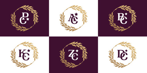 Set frame circle leaf and initial logo inside