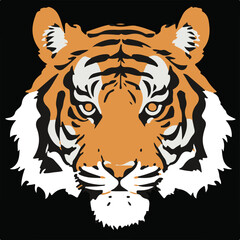 Vector illustration of a tiger head for logo, symbol, sticker, tattoo t-shirt design, simple flat design on a black background
