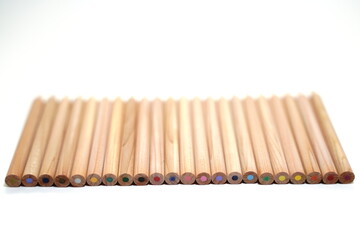 色鉛筆、並ぶ、木、鉛筆、シンプル、ミニ、白