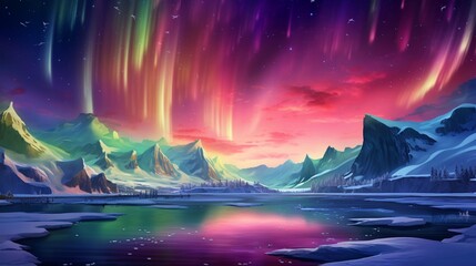 a vibrant and colorful aurora australis dancing over a pristine polar landscape, capturing the magical and otherworldly display