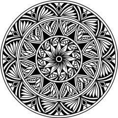 Tribal mandala. Circle polynesian design. Tattoo, design and decor element, coloring book pages. Highly detailed and accurate lines for print or engraving