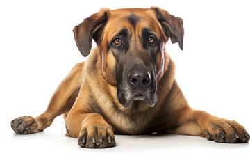 Obraz premium Cute lying dog on white background