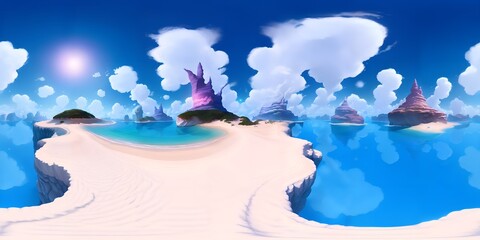 Fototapeta na wymiar Beach, Ocean, Island, sky, Fantasy, HDRI Created using generative AI. 