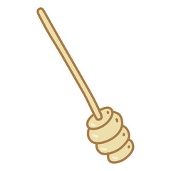 Wooden honey dipper or honey spoon, doodle style flat vector