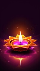 Burning diya oil lamp. Traditional symbol of Indian Happy Diwali Festival banner. Celebration festival of light colorful Background with diyas..