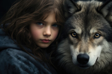 Portrait of a girl with a wolf