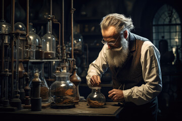 Portrait of a old scientist in the lab