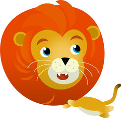 cartoon scene with happy cat lion on white background - safari illustration for children