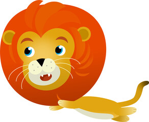 cartoon scene with happy cat lion on white background - safari illustration for children