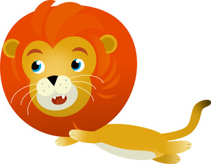 cartoon scene with happy cat lion on white background - safari illustration for children