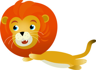 cartoon scene with happy cat lion on white background - safari illustration for children