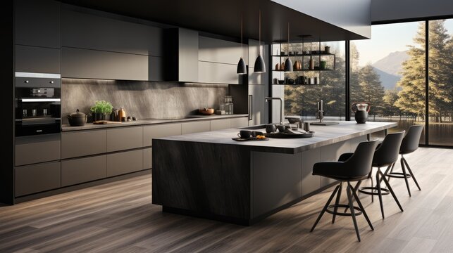 Sleek and minimalistic kitchen design. Generative AI