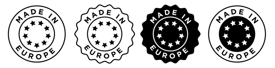 Made in Europe. EU manufacture product symbol. European quality stamp sticker vector.  © Krupal
