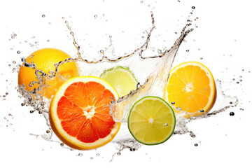 Splashing citruses on white background
