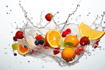 Splashing mix of fruits on white background