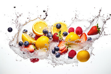 Splashing mix of fruits on white background