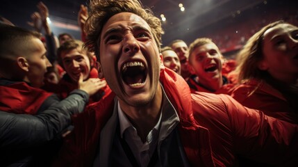 Fototapeta premium Raw emotions of fans during goal celebrations, highlighting the joy and passion of the sport. Generative AI