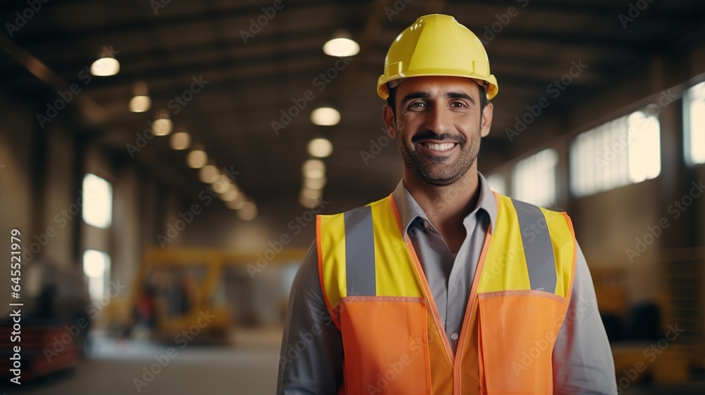 Sticker portrait of a construction worker or civil engineering standing at construction site