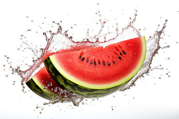 Splashing watermelon on white background