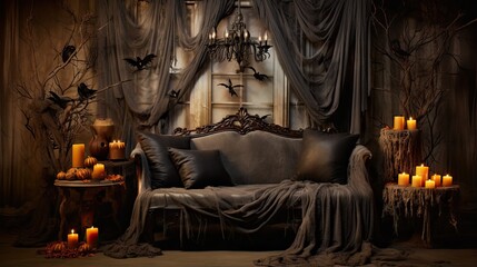 Fototapeta premium Haunted House - A creepy haunted house with a weathered, vintage look for Halloween and other spooky occasions.