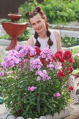 woman with flowers in garden