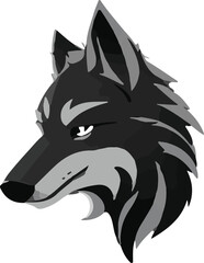 Grayscale vector illustration of a wolf head for logo, symbol, sticker, tattoo t-shirt design, simple flat design on a white background