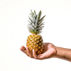 hand holding a pineapple, white background, isolated, generative ai