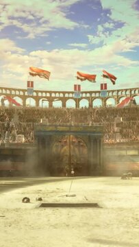 Ancient arena animation. Ancient greece, vintage arena. Animation inside the old arena. Vertical,&nbsp;vertical video background.