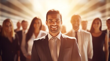 Obraz premium Businessman in front of team, image of a happy professional team