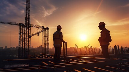 construction workers at sunset