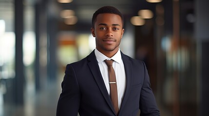 Fototapeta premium American professional stands with his arms crossed in office background