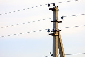 Pole wires. Background with selective focus and copy space