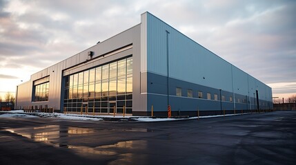 Obraz premium Modern Industrial Building at Sunset 