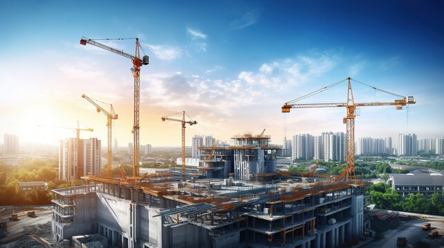 construction site with cranes. generative ai