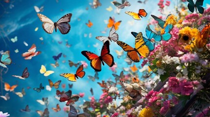 Fototapeta na wymiar a delicate and colorful butterfly migration, with butterflies filling the sky in a breathtaking display of biodiversity