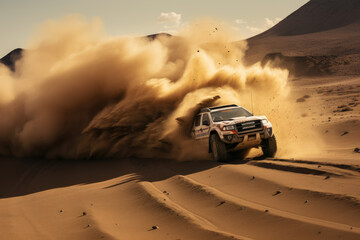Off road vehicle in desert in Rallye Dakar - obrazy, fototapety, plakaty