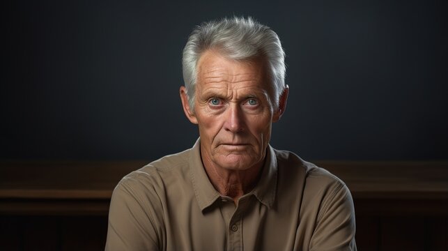 portrait of a senior man on grey background