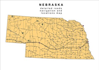 Nebraska USA detailed roads navigation and locations map