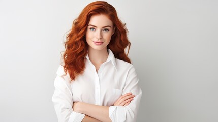 Woman with crossed arm on white background