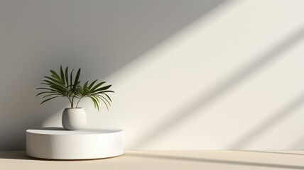 White studio room with table and wall, light background for mockup product